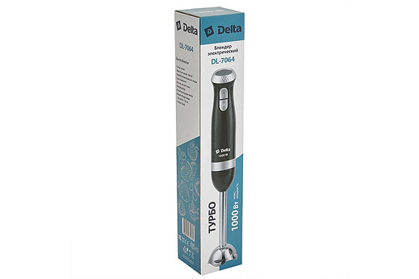 Блендер DELTA DL-7064  цвет: черный 1000 Вт, ТУРБО, насадка и нож из нерж.стали (12)