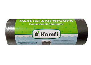 Мешки для мусора ПВД 220л.черные, 70мкм, в пачке 50шт./3 Komfi (PM2250S)*
