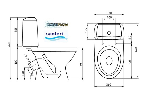 Унитаз-компакт Santeri Соната (белый, косой выпуск, нижняя подводка, 1 режим, 1.P201.2.S00.00B.F)