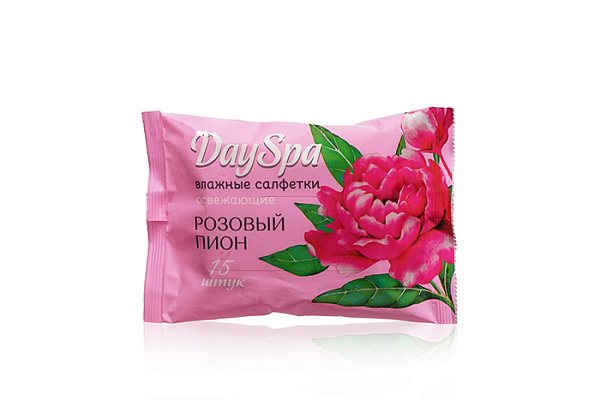 Салфетки влажные DAY SPA освежающие розовый пион 15шт
