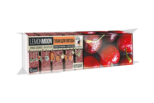Губка для посуды LEMON MOON RETRO 10шт крупнопористые черешня 100х71х35мм L015 (1/16)