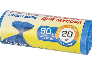 Мешки для мусора ПНД (14мкм) 90л синие ЛАЙМА ULTRA, рулон 20шт, прочные, 70х90см (607693)