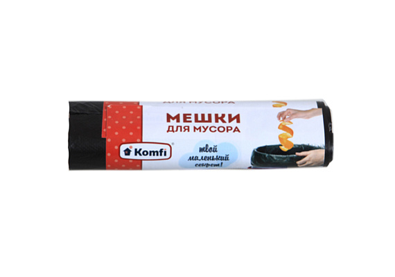 Мешки для мусора KOMFI ПНД 60л 8мкм в рулоне черные 20шт PM620BL (1/50)