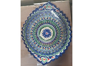 Ляган Лодка (блюдо для плова) кругый, 38см синий Узбекистан