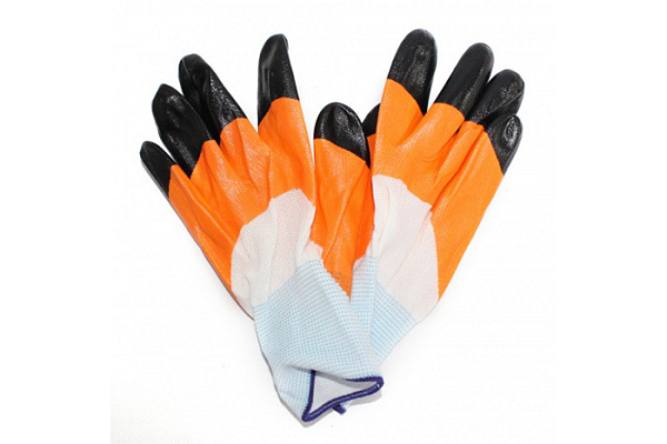 Перчатки нейлоновые СИНИЙ цветные ОБЛИВ ЧЁРНЫЕ ПАЛЬЦЫ В14 /12/960