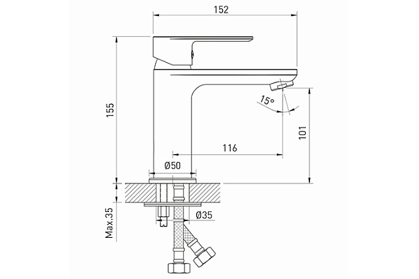 Смеситель для раковины 35k MIXLINE ML26-04 Life (Латунь,Длина излива 11см,Картридж 35мм) 