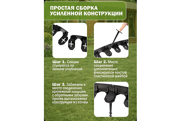 Бордюр гибкий черный (L=4,8 м, h над землей=4,5 см, h колышка=20см)