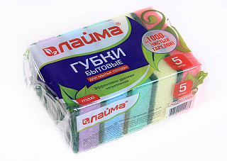 Губки для посуды ЛАЙМА MAXI, комплект 5 шт., чистящий слой (абразив), 27х96х64 мм (601554)