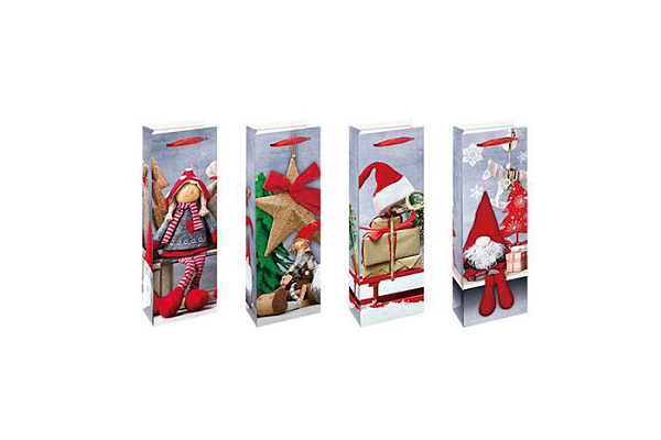 Пакет подарочный для бутылки Волшебная страна Новогоднее чудо (35х12х9см) (4 диз в ассорт) (007776)