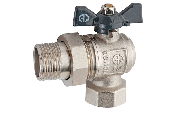 Кран шаровой со сгоном угловой FM 1/2 LU B гайка-штуцер бабочка (AQUALINK 100/10) 1171