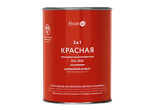 Грунт-эмаль Elcon 3 в 1 глянцевая красная RAL 3020 (0,8кг)