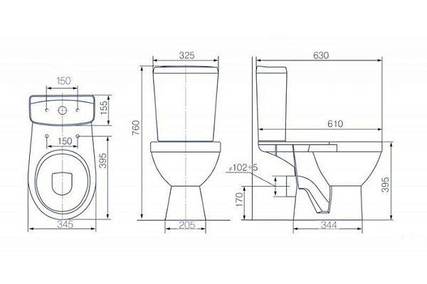 Унитаз-компакт Rosa РИО (белый, горизонтальный выпуск, нижняя подводка, 2 режима, 4640021060988)