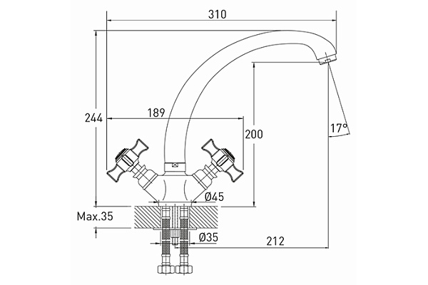 Смеситель для кухни MIXLINE ML30-031 Classic (Латунь,Длина излива 21,см,Кран-букса 1/2")