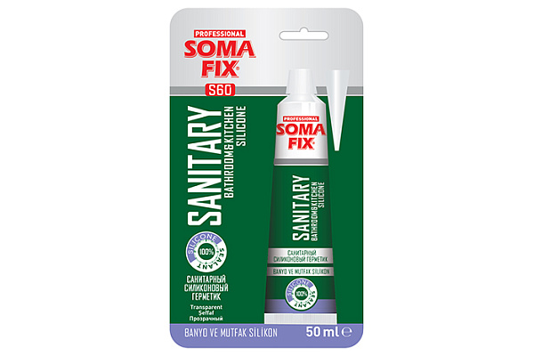 Герметик силиконовый SOMA FIX санитарный, прозрачный, 50мл Турция S60