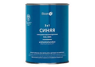 Грунт-эмаль Elcon 3 в 1 глянцевая синяя RAL 5005 (0,8кг)