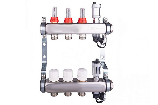 Коллектор AQUALINK 1", 3 выхода 3/4" с расходомерами, слив. кран,авт.возд-ком. (2701)