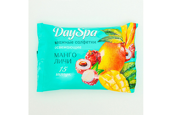 Салфетки влажные DAY SPA освежающие манго и личи 15шт (832) 145