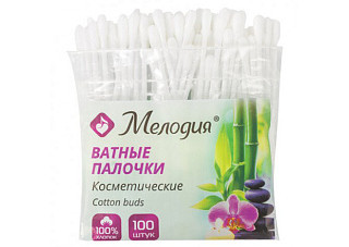 Ватные палочки МЕЛОДИЯ полиэтиленовый пакет 100шт (128854) 