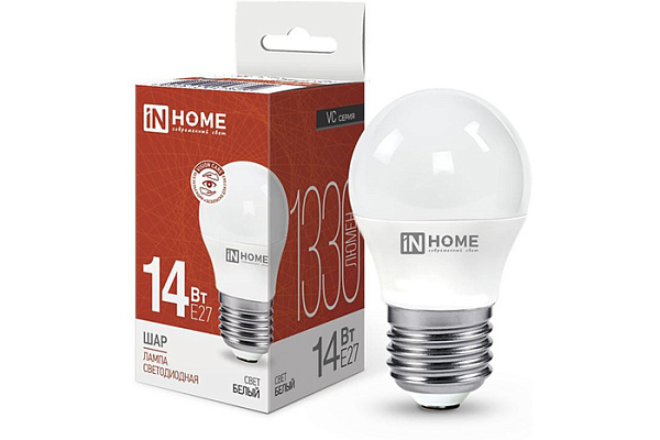 Лампа светодиодная IN HOME LED-ШАР-VC 14Вт 230В E27 4000K 1330Лм 10/100 (7829)