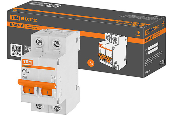 Авт. выкл.TDM ВА47-63 2Р 63А 4,5кА х-ка С (0218-0016)