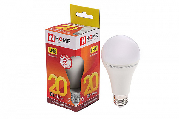 Лампа светодиодная IN HOME LED-A60-VC 20Вт 230В Е27 3000К 1800Лм (297)