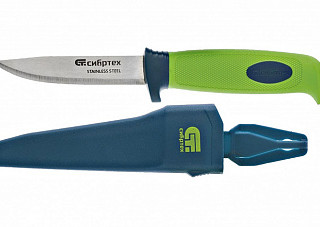 Нож Сибртех универсальный с чехлом, обрезин рукоятка, 220 мм, лезвие - 100 мм (79015)