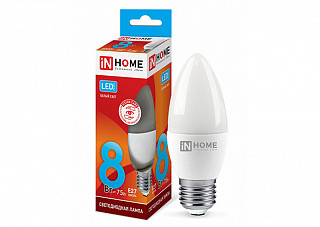 Лампа светодиодная IN HOME LED-СВЕЧА-VC 8Вт 230В Е27 4000К 720Лм (457)
