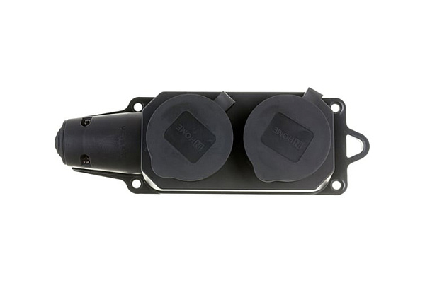 Розетка IN HOME 2-х местная с/с каучук, с заглушками 16А IP44 черная 9322 (274)