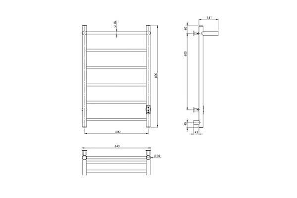 Полотенцесушитель электрический MIXLINE VEGA 80х50 (таймер,318Вт,5 перекладин + ПОЛКА)ГРАФИТ 557654