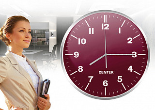 Часы настенные Centek СТ-7100 Red (пурпур + хром) d=30см.плавный ход, кварцевый механизм