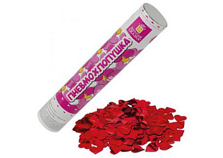 Хлопушка пневматическая ЗОЛОТАЯ СКАЗКА СЕРДЕЧКИ 30см, фольга, сердечки, красный (591475)