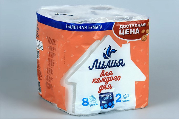 Туалетная бумага ЛИЛИЯ 2-х слойная белая 8 рулонов (949)