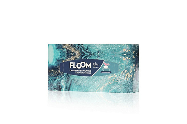 Салфетки косметические бумажные Floom 2-х слойное зеленый мрамор 100шт (544)