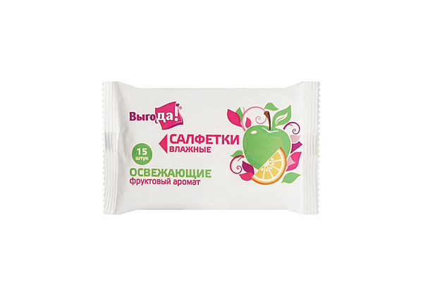 Салфетки влажные ВЫГОДА освежающие фруктовый аромат 15шт