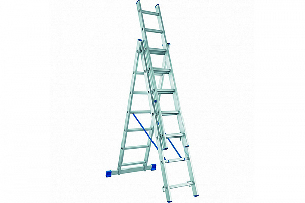 Лестница алюминиевая 3х10 ступеней трехсекционная СИБРТЕХ h=2,79/5,78м, до 150кг (97820)
