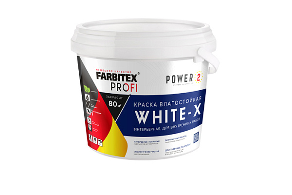 Краска акриловая FARBITEX PROFI White-X влагостойкая супербелая база А (12кг)