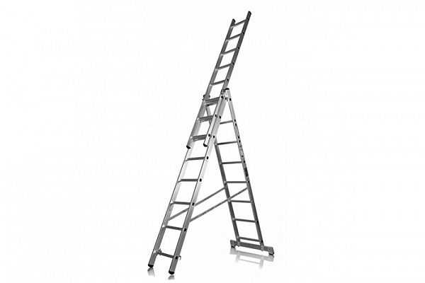 Лестница алюминиевая 3х11 ступеней трехсекционная УФУК h=3,16/5,39/7,59м, до 150кг