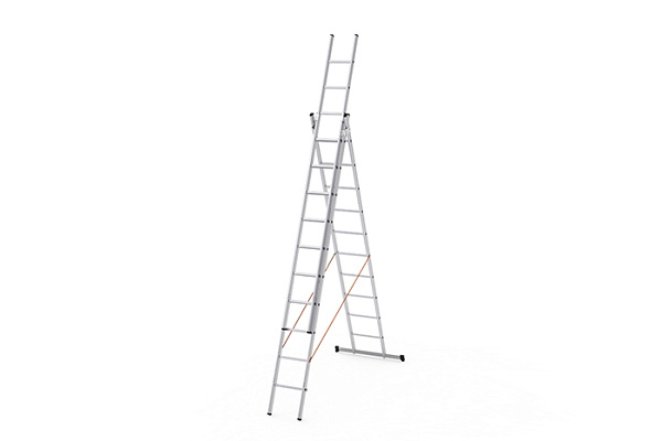 Лестница алюминиевая 3х12 ступеней трехсекционная УФУК h=3,43/5,94/8,41м, до 150кг