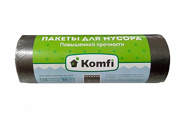 Мешки для мусора ПВД 220л.черные, 70мкм, в пачке 50шт./3 Komfi (PM2250S)