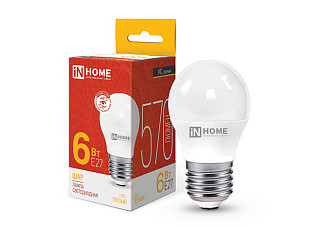 Лампа светодиодная IN HOME LED-ШАР-VC 6Вт 230В Е27 3000К 570Лм (525)