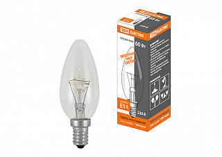 Лампа накаливания TDM "Свеча" прозрачная 60 Вт-230 В-Е14 (0332-0011)