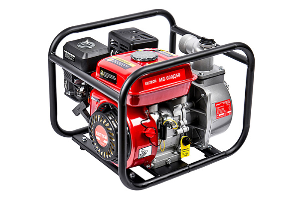 Мотопомпа ELITECH МБ 600 Д50(5,5л.с, 600л/мин, выс 32м, гл 8м, 50мм, чистаявода, 26кг) Е0105.001.00