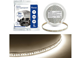Лента светодиодная FERON 180SMD(2835)/м 16Вт/м 24V 5000х10х1.22мм 4000К, LS502 (837)
