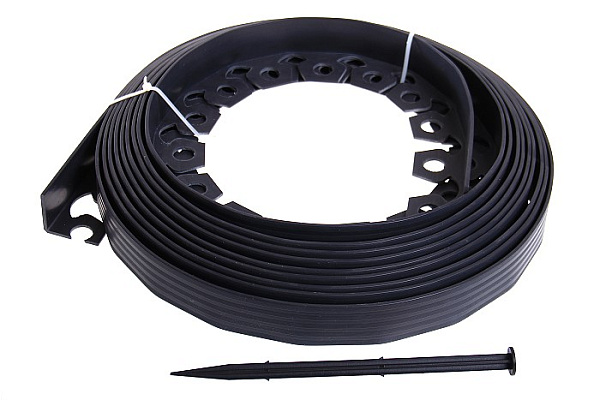 Садовый бордюр пластиковый, в комплекте с колышками, черный (10мх38мм)