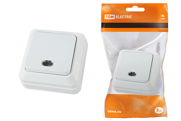 Выключатель TDM "Ладога" 1 кл. открытой установки с подсветкой IP20 10А, белый (1801-0009)