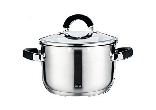 Кастрюля нержавеющая сталь LARA 18x11,5см 2.9л, индукционное дно, все типы плит, силикон (LR02-9002)