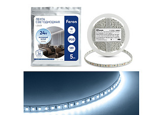 Лента светодиодная FERON 120SMD(2835)/м 11Вт/м 24V 5000х8х1.22мм 6000К, LS501 7189
