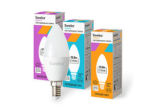 Лампа светодиодная SWEKO 42 LED-C35-15W-230-6500K-E14 (294)