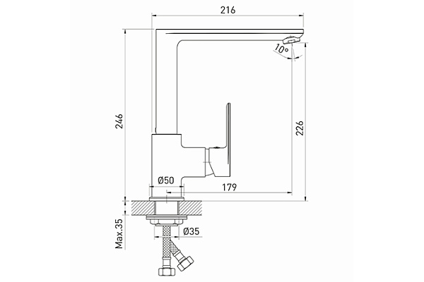 Смеситель для кухни 35k MIXLINE ML26-032 Life (Латунь,Высота излива 22см,Картридж 35мм,бок. ручка)