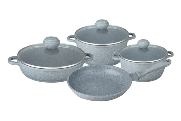 Набор посуды литой алюминий BEKKER SILVER MARBLE Premium 7пр.(к.2,0/к.4,3/ск.2,0л/сот.3,7л)(BK-4606)